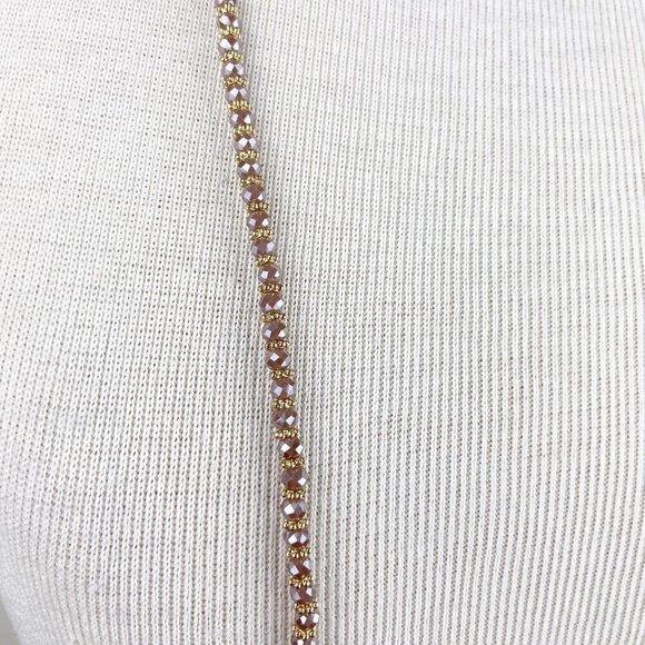 Rose Pink & Gold Beaded Long Necklace 18" - Picture 4 of 8